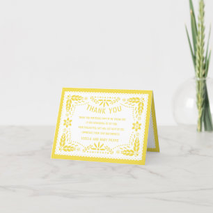 Yellow and white papel picado Baby boy Shower Thank You Card