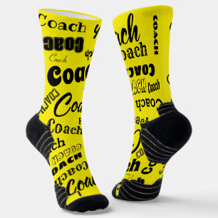 Yellow and White Personalised Coach Gift Name Art Socks