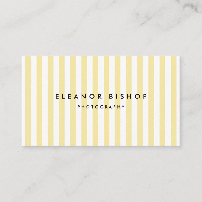 Yellow and White Pinstripes Pattern Modern Business Card (Front)