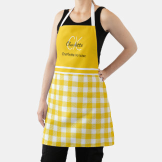 Yellow and White Plaid Monogram Name Apron