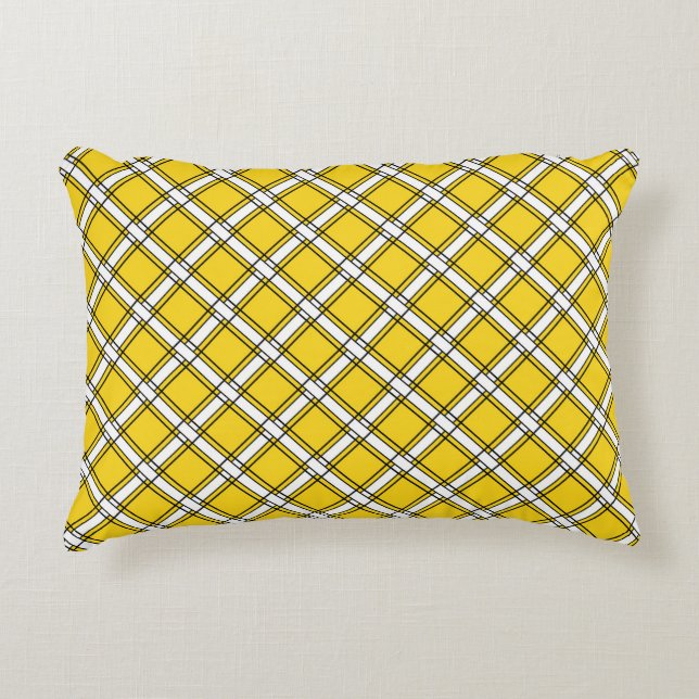 Yellow and white plaid plaid pattern  decorative cushion (Front)