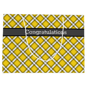 Yellow and white plaid plaid pattern   large gift bag