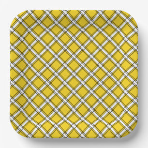 Yellow and white plaid plaid pattern  paper plate
