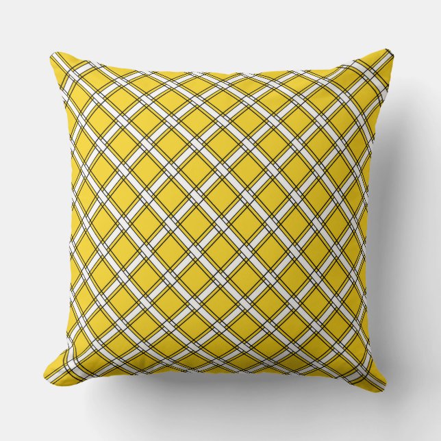 Yellow and white plaid plaid pattern Throw Pillow  (Front)