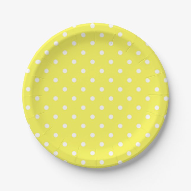 Yellow and white polka dot modern glamour paper plate (Front)