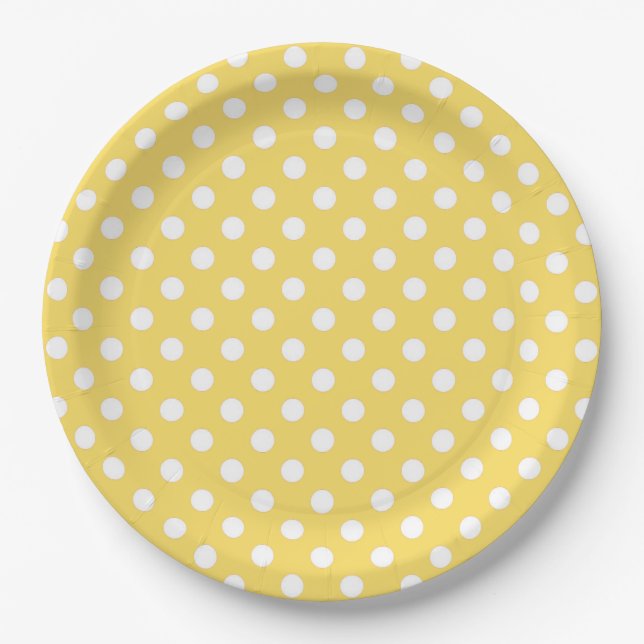 Yellow and White Polka Dot Paper Plate (Front)
