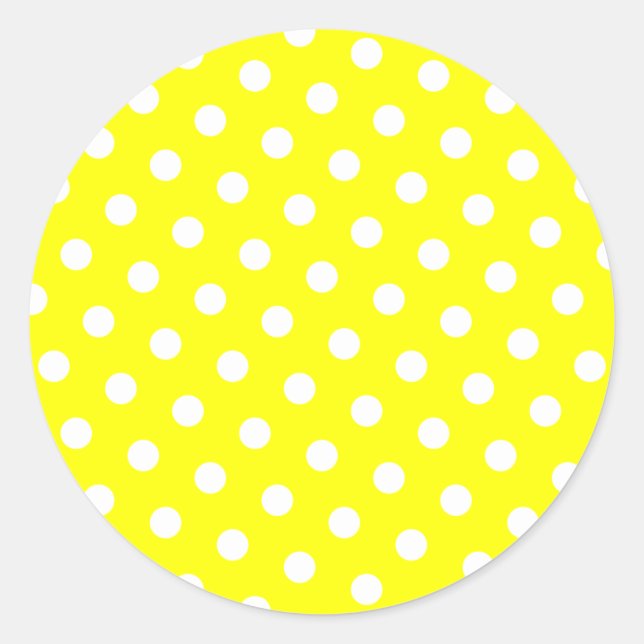 Yellow and White Polka Dots Classic Round Sticker (Front)