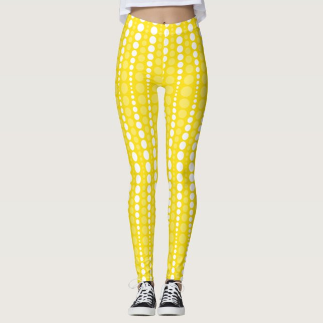 Yellow and White Polka Dots Leggings (Front)