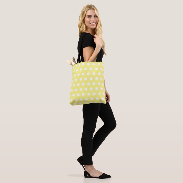 Yellow and White Polka Dots Tote Bag (On Model)