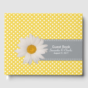 Yellow and White Polka Dots Wedding Guest Book