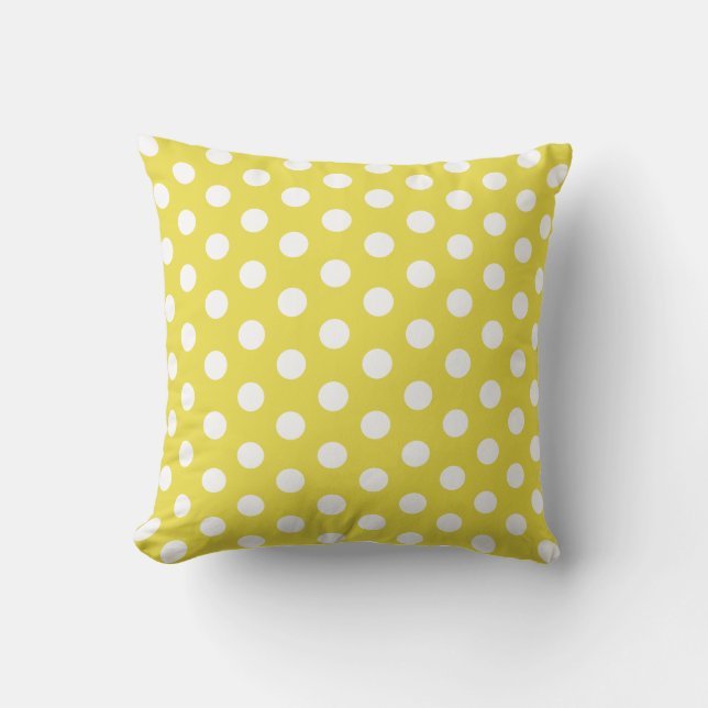 Yellow and white Polkadot Throw Pillow (Front)