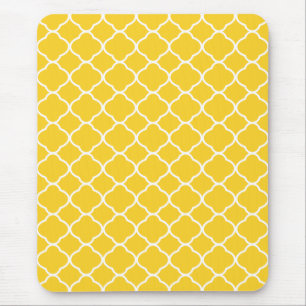 Yellow and White Quatrefoil Geometric Pattern Mouse Mat