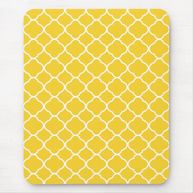 Yellow and White Quatrefoil Geometric Pattern Mouse Mat (Front)