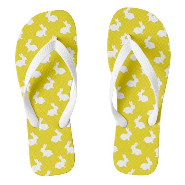 Yellow and White Rabbit Flip Flops (Footbed)