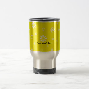 Yellow and white snowflakes pattern travel mug