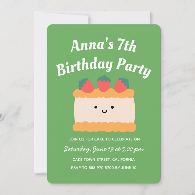 Yellow and White Sponge Cake Birthday Party Invitation (Front)
