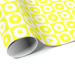 Yellow and White Square Circle Wrapping Paper