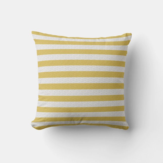Yellow and White Stripe Nautical Throw Pillow (Front)