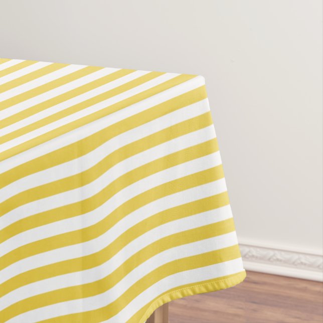 Yellow and White Stripe Pattern Tablecloth (In Situ)