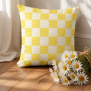 Yellow and White Striped Patchwork Cushion