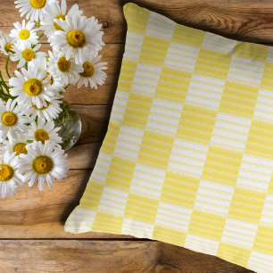 Yellow and White Striped Patchwork Cushion