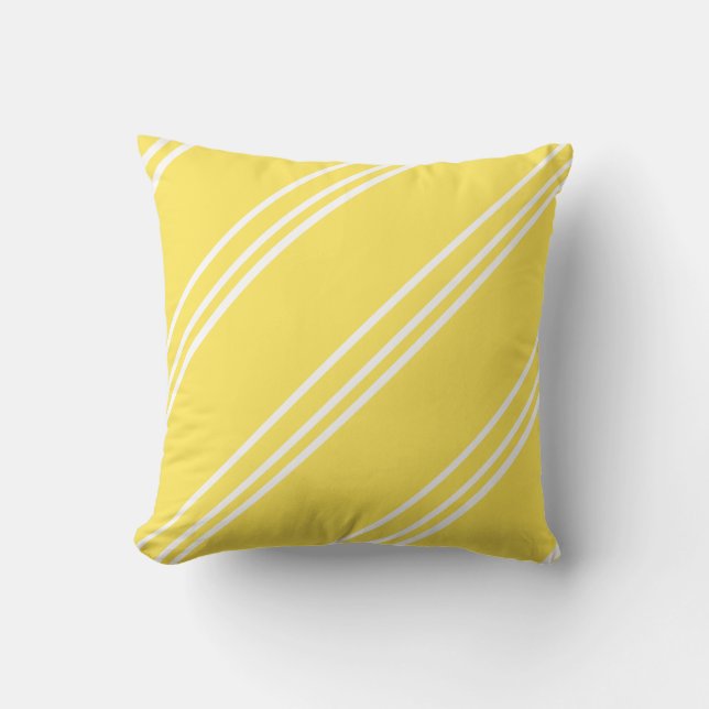 Yellow and White Striped Square Throw Pillow (Front)