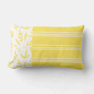 Yellow and White Stripes and Botanic Lumbar Cushion