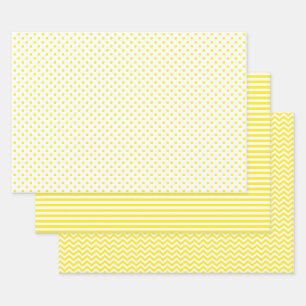 Yellow and White Stripes Chevron Polka Dots Wrapping Paper Sheet