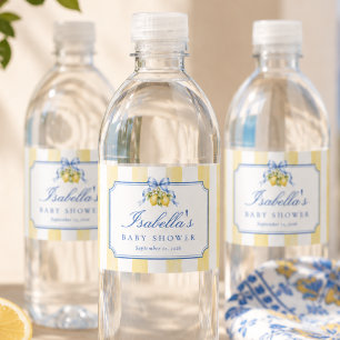 Yellow and White Stripes Chic Lemon Baby Shower  Water Bottle Label