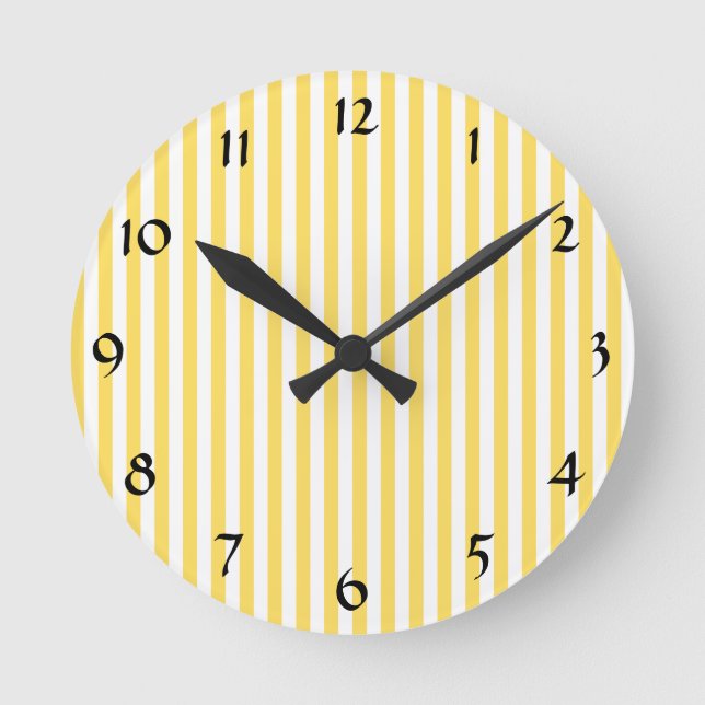 Yellow and White Stripes Pattern Round Clock (Front)