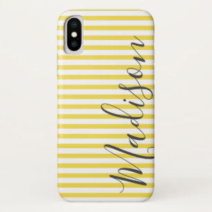 Yellow and White Stripes  Personalised Name iPhone X Case