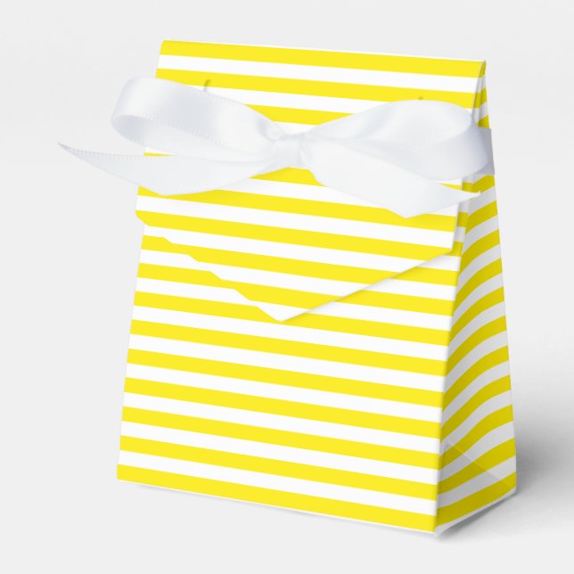 Yellow And White Stripes Wedding Party Favour Box (Front Side)