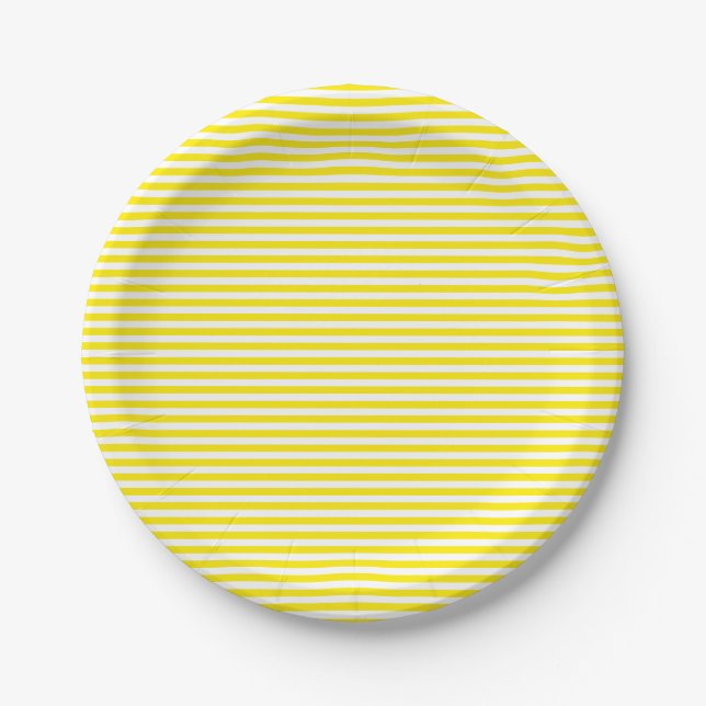 Yellow And White Stripes Wedding / Party Paper Plate (Front)