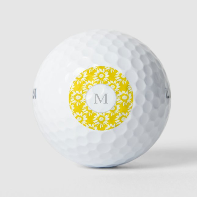 Yellow and White Sunflower Pattern Golf Balls (Front)