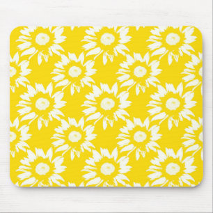 Yellow and White Sunflower Pattern Mouse Mat