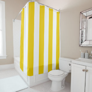 Yellow and White Vertical Stripes Shower Curtain