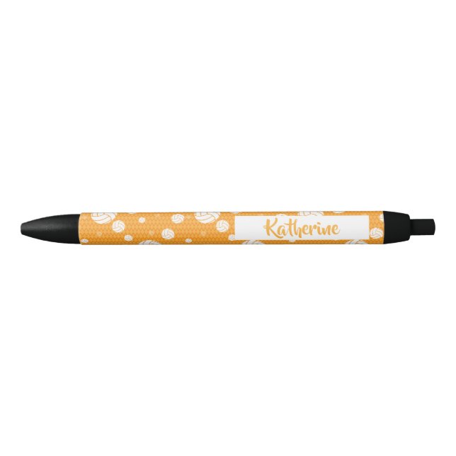 Yellow and White Volleyball Pattern Black Ink Pen (Front)