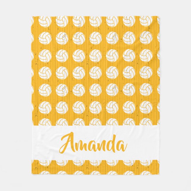 Yellow and White Volleyball Pattern Fleece Blanket (Front)
