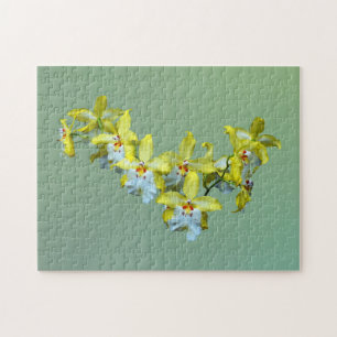 Yellow and White Vuylstekeara Orchids Heart Jigsaw Puzzle