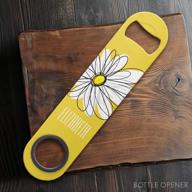 Yellow and White Whimsical Daisy with Custom Text (Custom Bar Key)