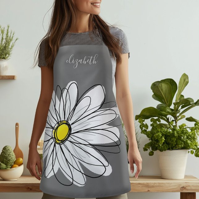 Yellow and White Whimsical Daisy with Custom Text Apron (Custom Photo Apron)