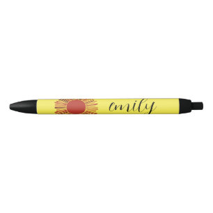 Yellow and White Whimsical Daisy with Custom Text  Black Ink Pen