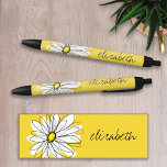 Yellow and White Whimsical Daisy with Custom Text Black Ink Pen<br><div class="desc">A zen and whimsical,  hipster piece of art. You can add a name,  monogram or other custom text. If you need to move the art around,  click on the customise button to make changes.</div>