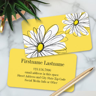Yellow and White Whimsical Daisy with Custom Text Business Card