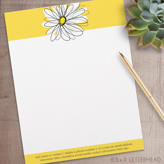 Yellow and White Whimsical Daisy with Custom Text Letterhead (Personalized Letterhead )