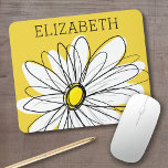 Yellow and White Whimsical Daisy with Custom Text Mouse Mat<br><div class="desc">A zen and whimsical,  hipster piece of art. You can add a name,  monogram or other custom text. If you need to move the art around,  click on the customise button to make changes.</div>