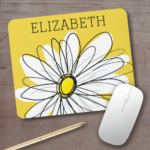 Yellow and White Whimsical Daisy with Custom Text Mouse Mat