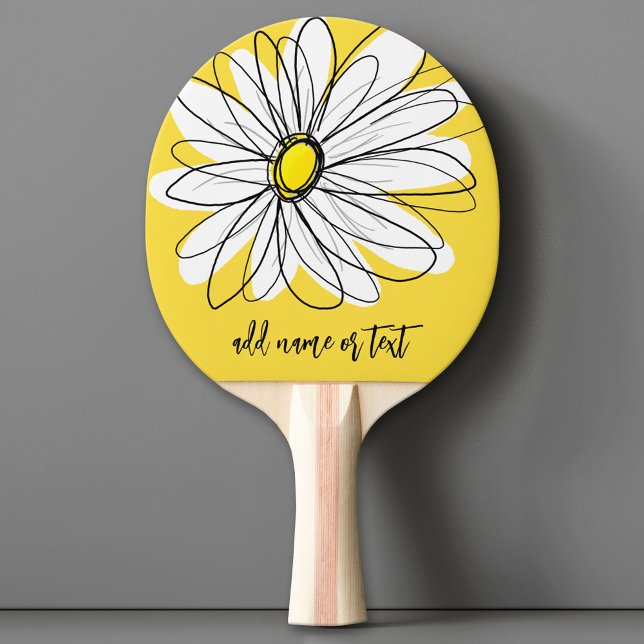 Yellow and White Whimsical Daisy with Custom Text Ping Pong Paddle (Custom Ping Pong Paddle)