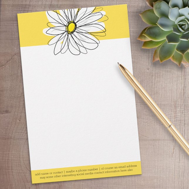 Yellow and White Whimsical Daisy with Custom Text Stationery (Personalized Stationery)