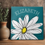 Yellow and White Whimsical Daisy with Custom Text Tile<br><div class="desc">A zen and whimsical, hipster piece of art. You can add a name, monogram or other custom text. If you need to move the art around, click on the customise button to make changes.</div>
